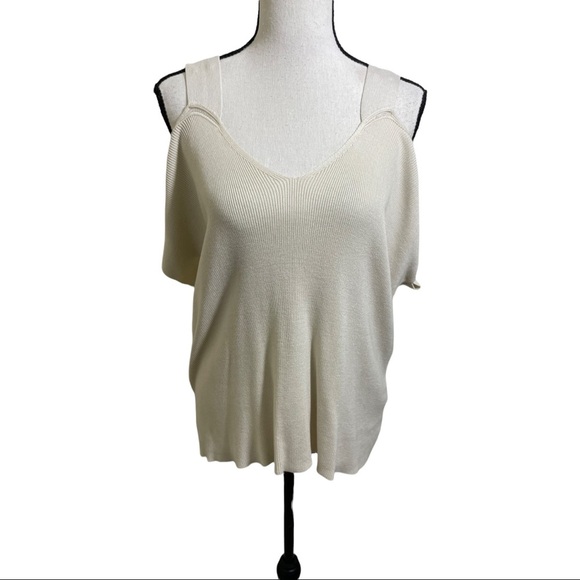 Eileen fisher Cream Ivory knit sweater cold shoulder Tencel. X-Small - Picture 5 of 11